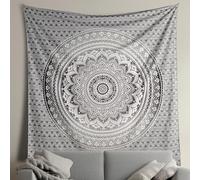 THE ART BOX Grey Black Cotton Tapestry Mandala Wall Hanging - Tapestry for Bedroom - Boho Room Decor - Twin Size Aesthetic Wall Tapestry 55x82 Inches