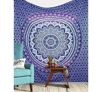 THE ART BOX Handmade Bohemian Ombre Mandala Wall Hanging - College Dorm Decor, Beach Throw, Table Cloth, Bedding Tapestry (Purple and Blue, Queen 85x90 Inches)