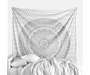 THE ART BOX Hippie Mandala Wall Hangings Large Tapestry Silver and White - Indian Cotton Beach Wall Blanket, Bohemian Decor Tapestrys - Bedroom Aesthetic Tapestries - 104x90 inch