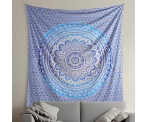 THE ART BOX Hippie Mandala Wall Hangings Ombre Tapestry Blue and White - Indian Cotton Beach Throw Blanket, Bohemian Decor Tapestrys - Bedroom Aesthetic Tapestries - 104x90 inch