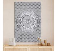 THE ART BOX Hippie Mandala Wall Hangings Poster Tapestry Grey and White - Indian Cotton Beach Wall Blanket, Bohemian Decor Tapestrys - Bedroom Aesthetic Tapestries - 30 x 40 Inches