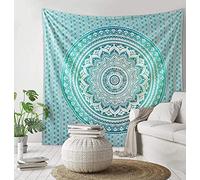 THE ART BOX Mandala Wall Hanging Tapestry, Green and White, Cotton, 90x85 Inches