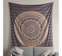 THE ART BOX Mandala Wall Hanging Tapestry in Gold and Blue - Large Cotton Wall Décor - 90x85 inches