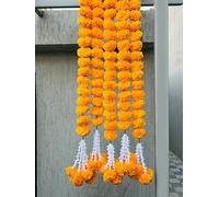 THE ART BOX Marigold Garland Halloween Decorations Wedding Decorations Artificial Flowers Fake Flowers Fall Garland Christmas Decor Flower Garland Strands, Pack Of 5 Pcs - 5 Feet Each, Mango Yellow
