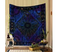 THE ART BOX Neon Blue Mandala Celestial Wall Tapestry - Sun and Moon Design for Bedroom or Living Space