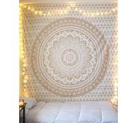 THE ART BOX Original Gold Tapestry Wall Hanging Mandala - Cotton Throw Tapestry - Boho Bedding White and Gold Medium Bedspread 54x60 Inches - Meditation & Yoga Rug Mat