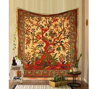 THE ART BOX STORE Yellow Orange Tree of Life Wall Hanging Tapestry for Bedroom (Medium, 60x54 Inch) - Indian Cotton Bedspread, Picnic Sheet, Nature-Inspired Forest Wall Decor