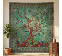 THE ART BOX Tapestry Green Tree of Life Wall Hanging - Indian Cotton Full Size Bedspread, Picnic Sheet, Wall Decor, Blanket, Wall Art for Bedroom (Full, 85x90 Inch)
