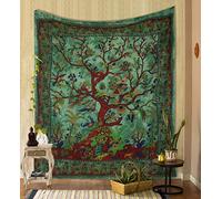 THE ART BOX Tapestry Green Tree of Life Wall Hanging - Indian Cotton Full Size Bedspread, Picnic Sheet, Wall Decor, Blanket, Wall Art for Bedroom (Full, 85x90 Inch)