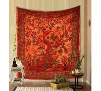 THE ART BOX Tapestry Orange Tree of Life Wall Hanging - Indian Cotton Full Size Bedspread, Picnic Sheet, Wall Decor, Blanket, Wall Art for Bedroom (Full, 85x90 Inch)