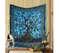 THE ART BOX Tapestry Turquoise Tree of Life Wall Hanging - Indian Cotton Full Size Bedspread, Picnic Sheet, Wall Decor, Blanket, Wall Art for Bedroom (Full, 85x90 Inch)