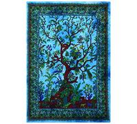 THE ART BOX Tapestry Turquoise Tree of Life Wall Hanging - Indian Cotton Small-Size Bedspread, Picnic Sheet, Wall Decor, Blanket, Wall Art for Bedroom (30x40 Inch)