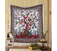 THE ART BOX Tapestry White Tree of Life Wall Hanging - Indian Cotton Twin Bedspread, Picnic Sheet, Wall Decor, Blanket, Wall Art for Bedroom (Twin, 82x54 Inch)