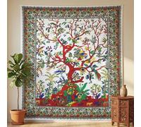 THE ART BOX Tapestry White Tree of Life Wall Hanging - Indian Cotton Twin Bedspread, Picnic Sheet, Wall Decor, Blanket, Wall Art for Bedroom (Medium, 60x54 Inch)