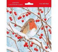 The Art File Traditional Snow Covered Tree Robin Advent Calendar - 24 Doors with Gloss Finish, 158mm x 158mm, Blue