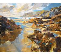 The Art Group "Chris Forsey Waves and Evening Sun, North Cornwall Canvas Print, Cotton, Multi-Colour, 1.80 x 40.00 x 50.00 cm