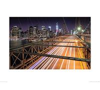 The Art Group "David Clapp Light Trails, Brooklyn Bridge, New York Paper Art Print, Multi-Colour, 60 x 80 x 1.3 cm