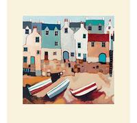 The Art Group Derek Melville (Beached Boats) -Mounted Print 40 x 40cm, Paper, Multi-Colour, 40 x 40 x 1.3 cm