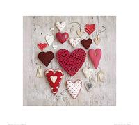 The Art Group Howard Shooter (Red & White Hearts) -Art Print 40 x 40cm, Paper, Multicoloured, 40 x 40 x 1.3 cm