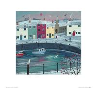 The Art Group "Jo Grundy A Walk Round Winter Harbour Paper Art Print, Multi-Colour, 40 x 40 x 1.3 cm