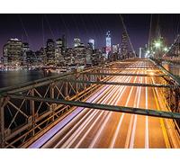 The Art Group "Light Trails, Brooklyn Bridge, New York David Clapp Canvas Print, Multi-Colour, 60 x 80 x 1.3 cm