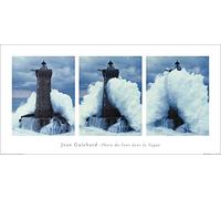 The Art Group "Phare Du Four, Bretagne Triptych Jean Guichard Art Print, Multi-Colour, 50 x 100 x 1.3 cm