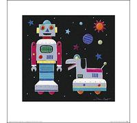 The Art Group "Simon Hart A Robot & His Dog Paper Art Print, Multi-Colour, 30 x 30 x 1.3 cm