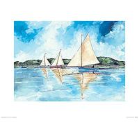 The Art Group "Stuart Roy Three Boats Paper Art Print, Multi-Colour, 40 x 50 x 1.3 cm