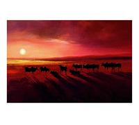 The Art Group "Zebu At Dusk Jonathan Sanders Art Print, Multi-Colour, 50 x 70 x 1.3 cm