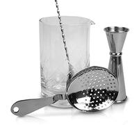 The Art of Craft Professional Bartending Kit for Stirred Drinks: Crystal Mixing Glass, Japanese Jigger, Julep Strainer and Bar Spoon