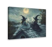 The Art of Drinking Tea with A Full Moon Witch Canvas Poster Wall Art Decor Print Picture Paintings for Living Room Bedroom Decoration 16" L X 24" W