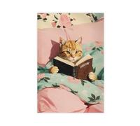 The Art of Reading by An Orange Tabby Cat Canvas Poster Bedroom Decor Landscape Office Room Decor Gift 12x18inch(30x45cm)