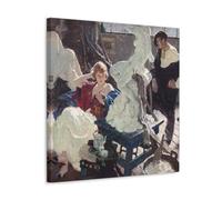 The Artist And His Model by Dean Cornwell 1921 American Figurative Poster with Studio Scene, Sculptor And Female Subject Canvas Art And Wall Art Picture Print Modern Family Bedroom Decors Frame 12x12i