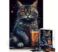 The Asheera Cat Coffee Jigsaw Puzzles for Teenagers 1000 Piece Pure Logic Toy Quiet Calm Clean Cut Wall Art Decor (38x26cm)
