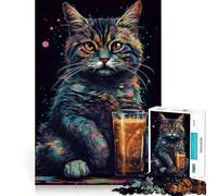 The Asheera Cat Coffee Jigsaw Puzzles for Teenagers 1000 Piece Pure Logic Toy Quiet Calm Clean Cut Wall Art Decor (38x26cm)