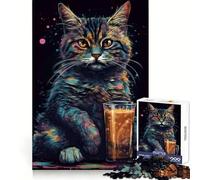 The Asheera Cat Coffee Teenagers 1000 Piece Jigsaw Puzzle Memory Gain Light Relax Design Assembly Wall Art Decor (38x52cm)
