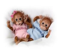 The Ashton - Drake Galleries 'Double Trouble' - Poseable Lifelike Newborn Baby Orangutan Twin Realistic Dolls By Cindy Sales.