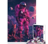 The Astronaut And The Cat Jigsaw Puzzles 1000 Pieces for Adults Peaceful Calm Stress Relief Mindful Peaceful Leisure Game (38X26cm)