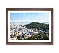 The Athens Skyline Painting Modern Art Framed Wall Art Print, Ready to Hang Picture for Living Room Bedroom Home Office Décor, Walnut A4 (34 x 25 cm)