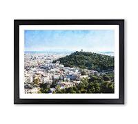 The Athens Skyline Painting Modern Art Framed Wall Art Print, Ready to Hang Picture for Living Room Bedroom Home Office Décor, Black A3 (46 x 34 cm)