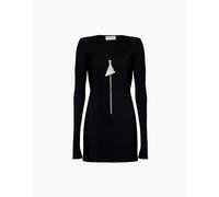 The Attico Womens Black Zip-embellished Flared-cuff Stretch-woven Mini Dress 10