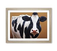 The Attractive Cow BLK Framed Print | A2 Oak Framed Wall Art | Ready to Hang | Modern Animal Picture | Living Room Bedroom Lounge Office