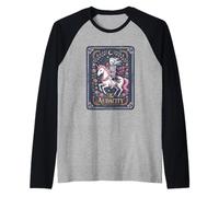 The Audacity Tarot Card Funny Skeleton Riding Unicorn Raglan Baseball Tee