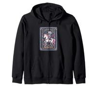 The Audacity Tarot Card Funny Skeleton Riding Unicorn Zip Hoodie