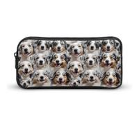 The Australian Shepherd Dogs Pen Holder Pouch Large Storage Pencil Case with Zippered Stationery Bag Office