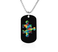 The Autism PuzzlePiece Personalized Picture Necklace | Stainless Steel Memorial Pendant Dog Tag Jewelry for Men Women