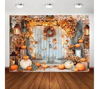 The autumn harvest polyester backdrop fall Thanksgiving pumpkin and maple leaf barn door scene multi-purpose 440x300CM
