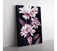 The Awesome Flowers Blue, Pink, Black Canvas Wall Art Print Ready to Hang, Framed Picture for Living Room Bedroom Home Office Décor, 76x50 cm (30x20 Inch)