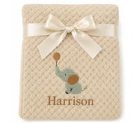 The Baby Box Personalised Beige Baby Blanket with Elephant Embroidery