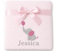 The Baby Box Personalised Pink Baby Blanket with Elephant Embroidery